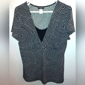 Perseption Women classy, short sleeve size 2x black and white top EUC